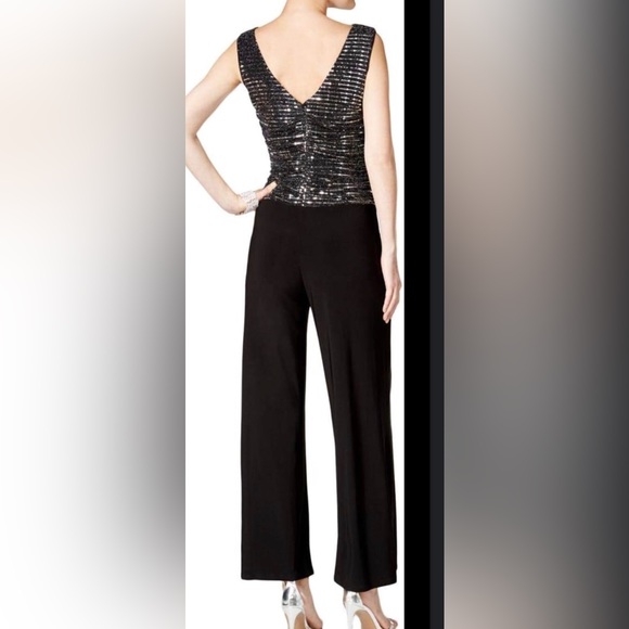 R&M Richards Women's Sequined Metallic Knit Jumpsuit - Picture 2 of 7